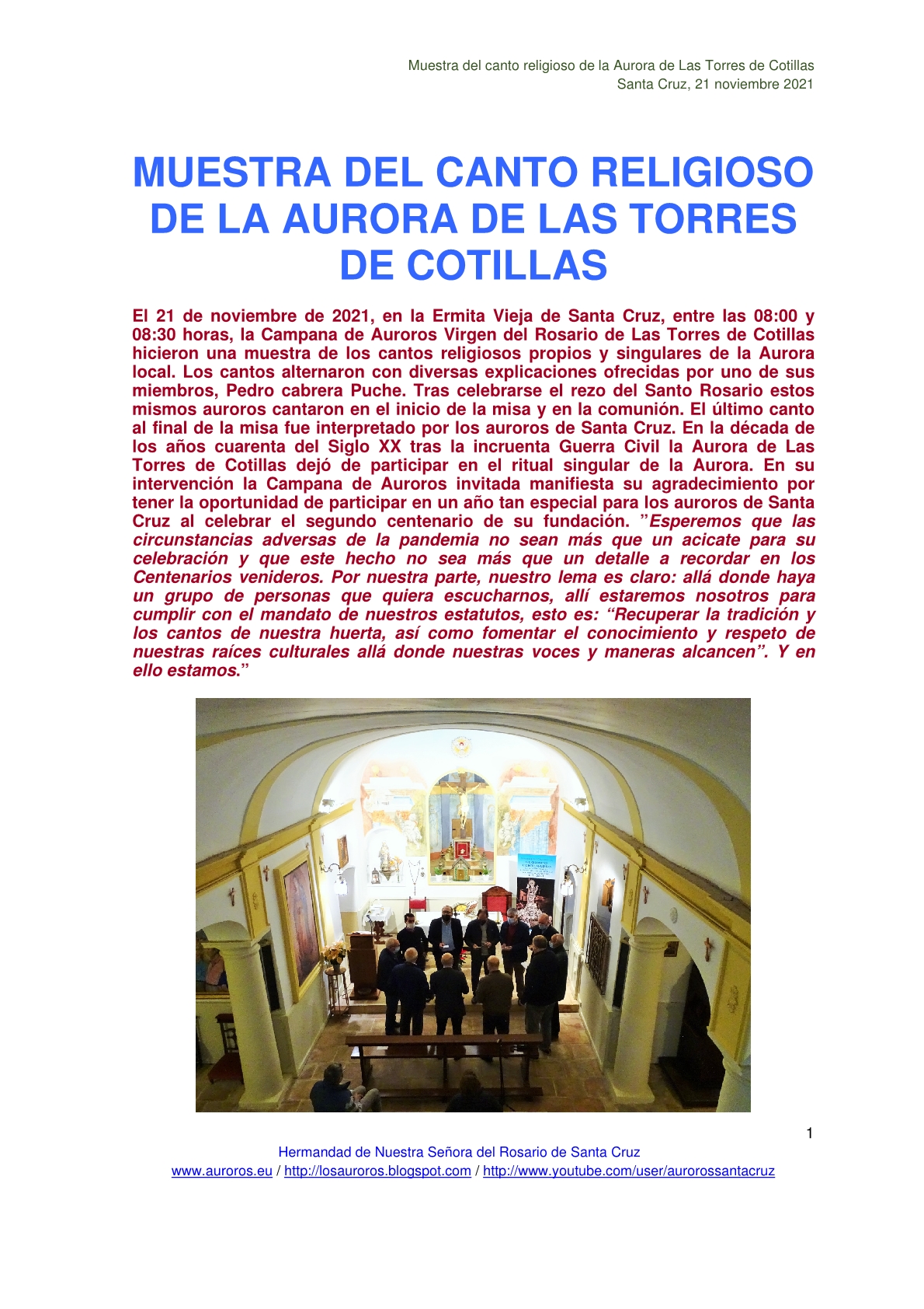 MUESTRA DEL CANTO RELIGIOSO DE LA AURORA DE LAS TORRES DE COTILLAS