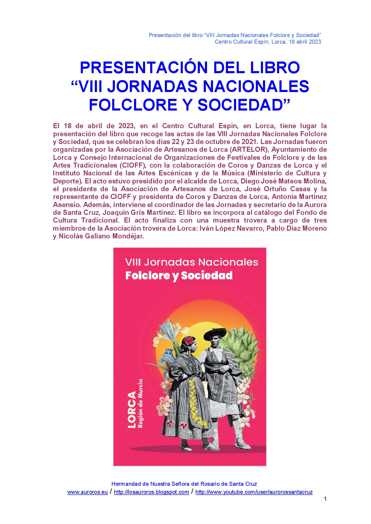 PRESENTACIÓN DEL LIBRO “VIII JORNADAS NACIONALES FOLCLORE Y SOCIEDAD”